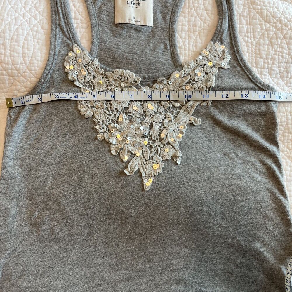 Abercrombie & Fitch Y2K Embellished Tank Top Gray Small Sequin Lace Summer Boho - Picture 5 of 7